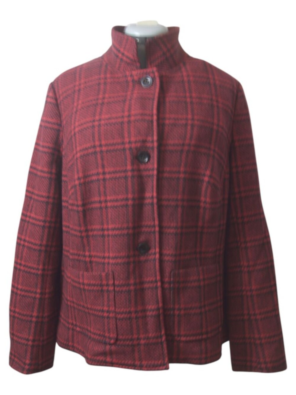 Talbots Woman 16W Red Black Houndstooth Wool Blend Convertible Collar Blazer - Picture 6 of 16